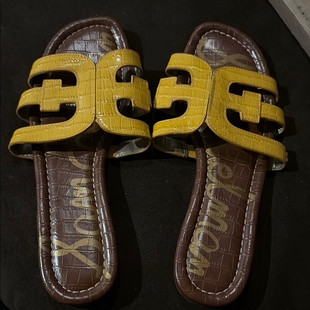 Sam Edelman Yellow and Brown Croc-Embossed Sandals, size 8